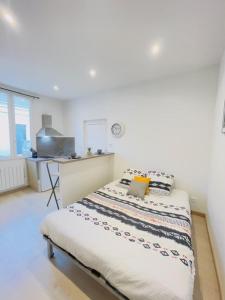 a bedroom with a bed in a white room at Bascule Rive Droite - WiFi - 2 Guests in Le Mans