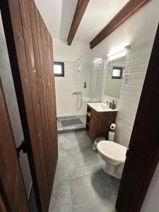 a bathroom with a toilet and a sink and a shower at Casa de Oaspeti Caezu in Slatina +71 photos