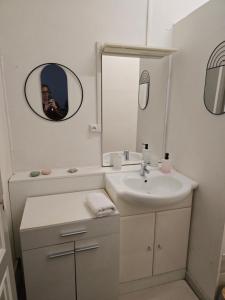 a bathroom with a sink and a mirror at Carcassonne spirit in Carcassonne