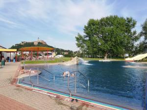 a pool in a park with people in the water at LANDHAUS AnnMarie in Limbach im Burgenland