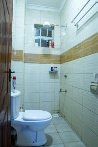 a bathroom with a toilet and a shower at Quiet a Gem off Thika Highway in Ruiru +16 photos
