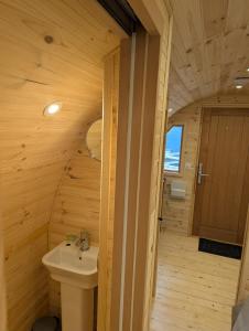 a bathroom with a toilet and a sink at Birdie Glamping Pod in Great Totham +18 photos