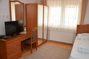 Televízia a/alebo spoločenská miestnosť v ubytovaní Panoráma Apartmanház