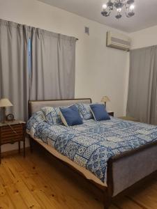 a bedroom with a bed with blue pillows on it at Loft San Francisco, Cordoba in San Francisco