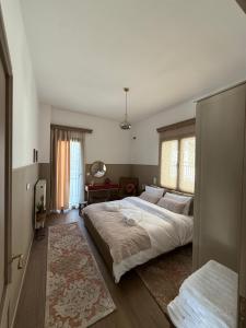 a bedroom with a large bed and a mirror at Avra Metsovou in Metsovo