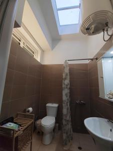 a bathroom with a toilet and a sink and a skylight at HARBOR house in Kavála +38 photos