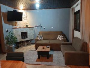 un soggiorno con divano e camino di Casa Visconde 2 a Visconde De Maua