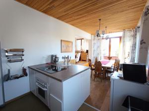 a kitchen with a stove and a counter top at Résidence Le Panoramix - Très bel appartement cosy dans un chalet face au Janus MAE-4511 in Montgenèvre +8 photos