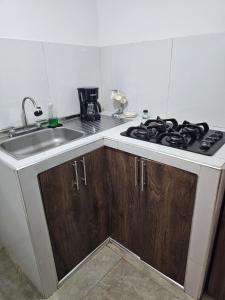 a kitchen with a stove and a sink at Central Campestre Apartment in Popayan +4 photos