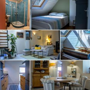 a collage of photos of a bedroom and a living room at Ar Bod - plage à pieds - wifi in Camaret-sur-Mer