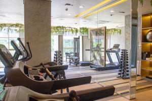 une salle de sport avec tapis de course et machines elliptiques dans l'établissement Apartamentos de luxo Campo belo perto do aeroporto, à São Paulo