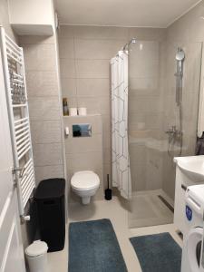a bathroom with a shower and a toilet and a sink at Bili Prestige Lux in Paraćin +27 photos