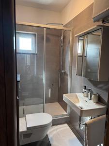 a bathroom with a shower and a toilet and a sink at Apartment Marino 2 in Duće +15 photos
