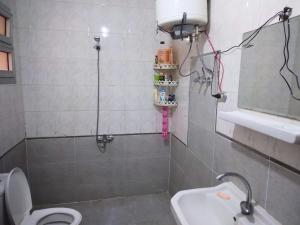 a bathroom with a toilet and a sink and a mirror at Gadou Rooms -Private & Shared Stays in Port Said Best Location in Port Said