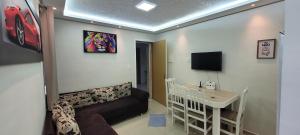 a small living room with a couch and a tv at Apartamento - Básico Sossego in Porto Alegre +12 photos