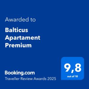 Certifikát, ocenenie alebo iný dokument vystavený v ubytovaní Balticus Apartament Premium