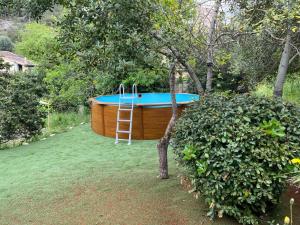 a large bath tub with a ladder in a yard at Sa Rectoria d'Orient in Orient
