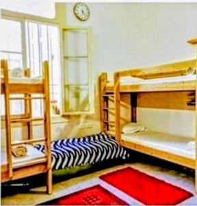 a room with two bunk beds and a zebra rug at וילה ביפו קרוב לנמל יפו והעיר העתיקה in Tel Aviv