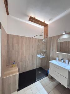 a bathroom with a shower and a sink at domaine du vernay in Mazille +38 photos