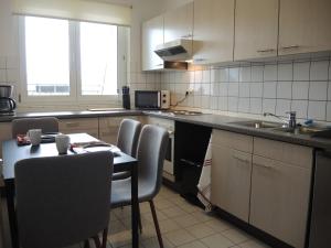 a kitchen with a table and chairs and a sink at Apartment I Lausitzring I BASF in Schipkau