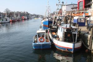 a group of boats docked in the water at Warnemünde Fischer`s Hus 10139 in Rostock