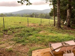 a chair sitting on a bench in a field at Gorgeous Virginia Retreat on a Farm with Spectacular Views in Gordonsville
