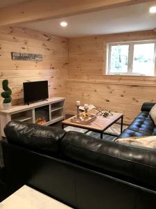 TV a/nebo společenská místnost v ubytování A-Frame Cabin Rental Set Alongside Sebago Lake on Frye Island, Maine