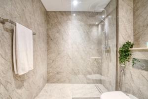 a bathroom with a shower and a toilet at The Smart Concierge - Delphine in Dubai +23 photos