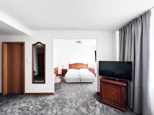 Televízia a/alebo spoločenská miestnosť v ubytovaní Hotel Szydłowski