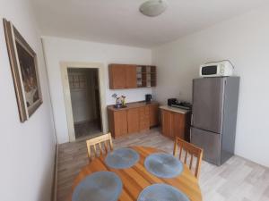 a kitchen with a table with chairs and a refrigerator at Apartmán BBB in Děčín