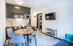 eine Küche und ein Wohnzimmer mit Tisch und Stühlen in der Unterkunft 1 Bedroom Amazing Apartment In Debina in Debina