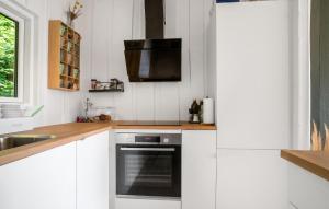 a kitchen with white cabinets and a black oven at Nice Home In Ebeltoft With Wifi in Ebeltoft