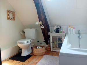 ein Badezimmer mit Toilette, Waschbecken und Badewanne in der Unterkunft CHEZ ISA chambre chez l'habitant Antoine in Montlouis-sur-Loire + 4 Fotos