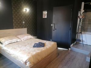 ナルボンヌにあるStudio Baignoire centre villeのベッドルーム1室(ベッド1台、本付)