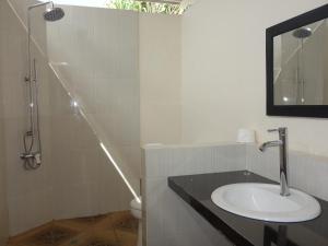 a bathroom with a sink and a shower and a mirror at Cliff Park Lembongan in Nusa Lembongan