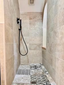a bathroom with a shower with a shower head at Lo Juso in Putignano +11 photos
