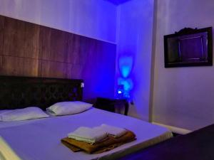 安达拉伊Pousada e Hostel Andarai的卧室里有一张床，床上放着两条毛巾。