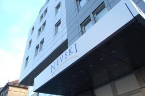 a building with the name of a hotel at Garni Hotel Nevski in Belgrade