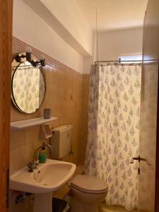 a bathroom with a toilet and a sink and a mirror at Maira House in Platamonas +22 photos