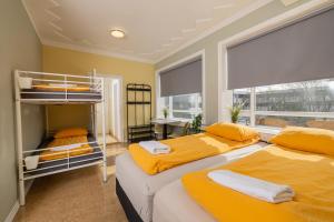 una camera da letto con due letti e una finestra di Hostel B47 a Reykjavik