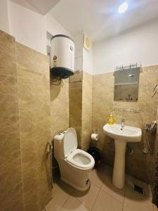 a bathroom with a toilet and a sink at Yogi's Heritage in Patan - Heritage Family Studio in Pātan +9 photos