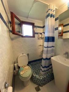 un baño con inodoro y lavabo en Georgia's house, en Nikiti 29 fotos más