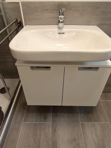 a bathroom with a white sink in a room at Ferienwohnung Mergel in Black Forest in Zell im Wiesental