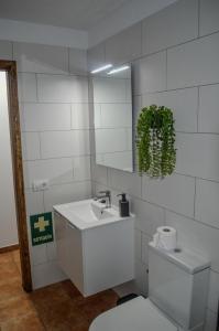 a bathroom with a toilet and a sink and a mirror at Vv isla Verde in Villa de Mazo