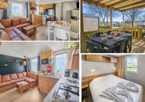 a collage of pictures of a kitchen and a living room at le Nomatitoz in Litteau