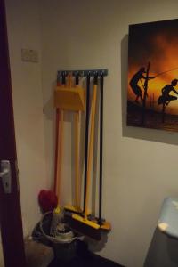 een toilet in een badkamer met een schilderij aan de muur bij Villa Green Garden in Hikkaduwa