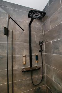 a shower with a shower head in a bathroom at LUX Prime Suite Vienna with FREE parking and FAST Internet 600 MBits in Vienna