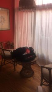 a room with a chair and a dog bed in a room at La Plaza in Azul