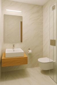 a bathroom with a sink and a toilet at Hotel Perunika in Golden Sands