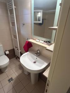 a bathroom with a sink and a toilet and a mirror at Thermos House Nydri in Nydri +26 photos